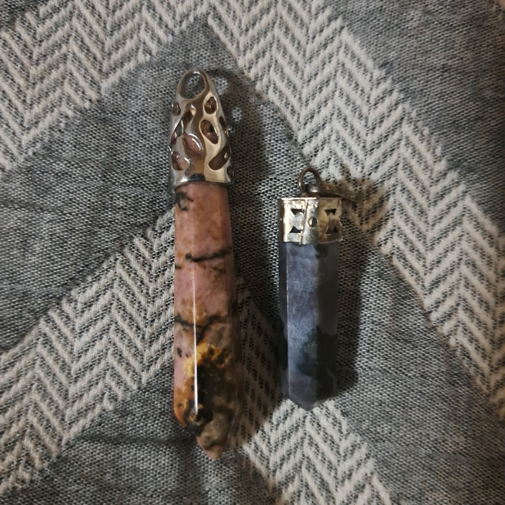 Rhodonite and Snowflake Obsidian Pendants